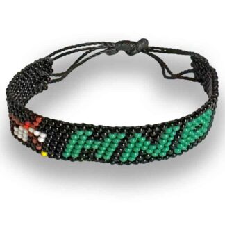 Colorful beaded bracelet featuring the text "Nature" in green, with a Native American-inspired design on black beads, adjustable with a braided cord. Perfect for nature enthusiasts and supporters of Homegrown National Park.