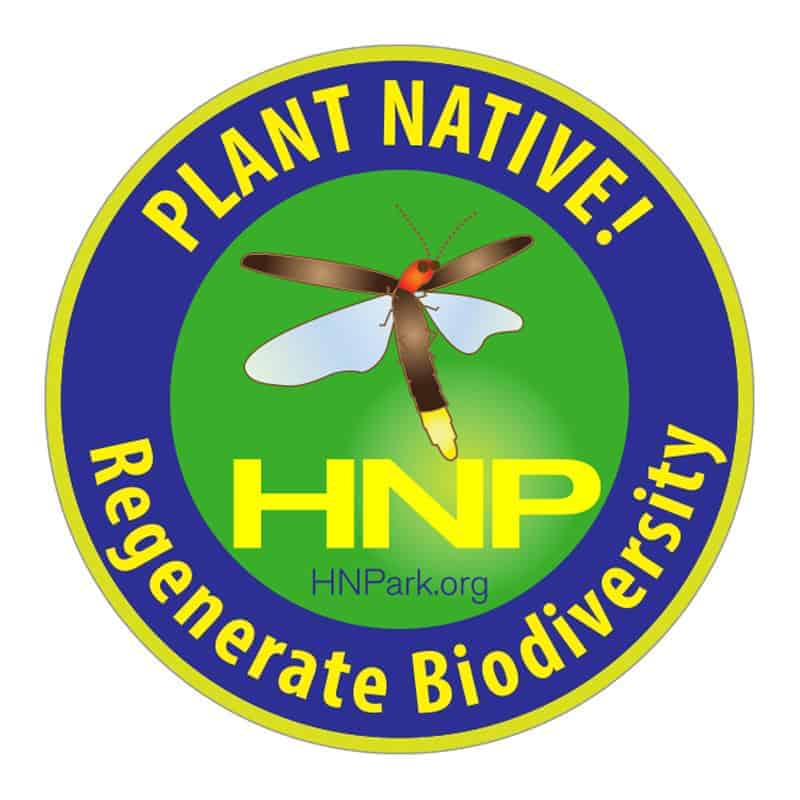 Plant native insect logo promoting biodiversity and environmental conservation at Homegrown National Park.